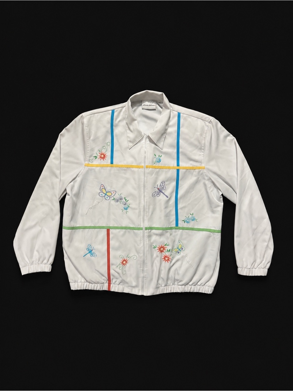 Alfred Dunner White Kids Embroidered Butterfly Raincoat with Multicolor Stripes